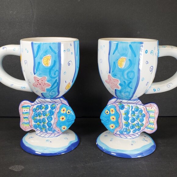 Tropical Fish Hand Painted Tall Tumbler Mug Set | Bella Casa by Ganz Coastal Bea - Picture 7 of 10